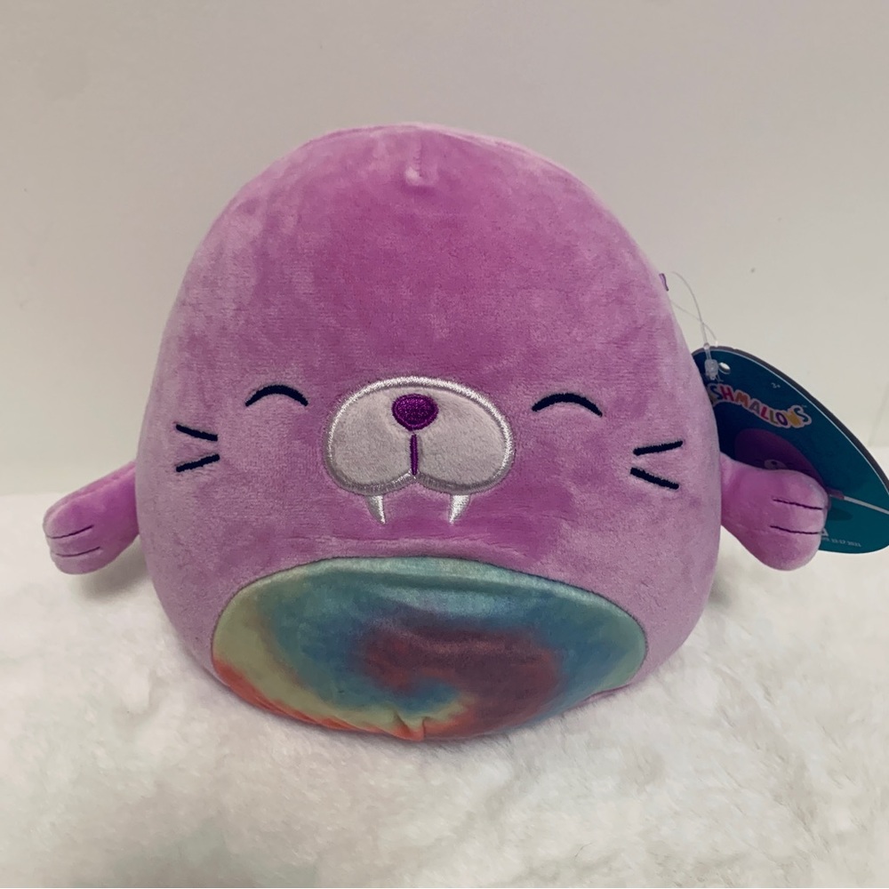 Squishmallow Rou Walrus, Lavender Mauve Purple, Rainbow Belly 🌈, 7” New